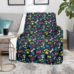 Colorful Paw And Bone Pattern Print Blanket