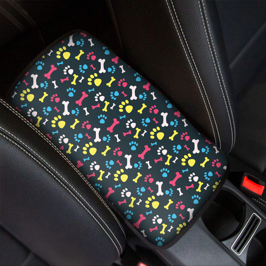 Colorful Paw And Bone Pattern Print Car Center Console Cover
