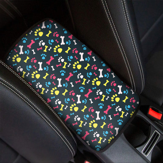 Colorful Paw And Bone Pattern Print Car Center Console Cover