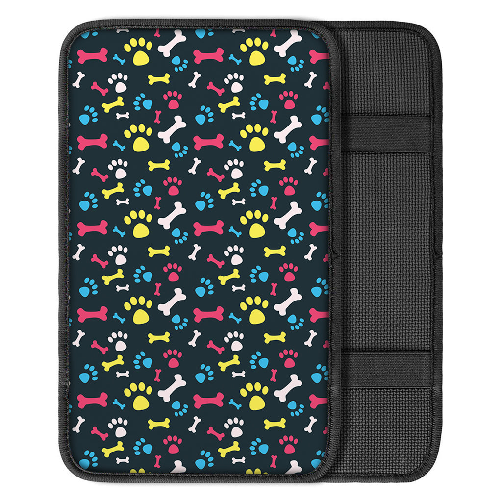 Colorful Paw And Bone Pattern Print Car Center Console Cover