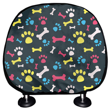 Colorful Paw And Bone Pattern Print Car Headrest Covers
