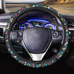Colorful Paw And Bone Pattern Print Car Steering Wheel Cover