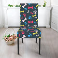 Colorful Paw And Bone Pattern Print Dining Chair Slipcover