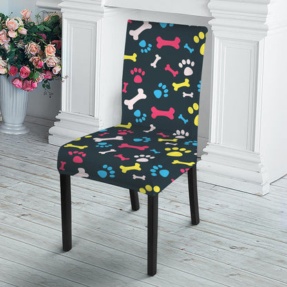 Colorful Paw And Bone Pattern Print Dining Chair Slipcover