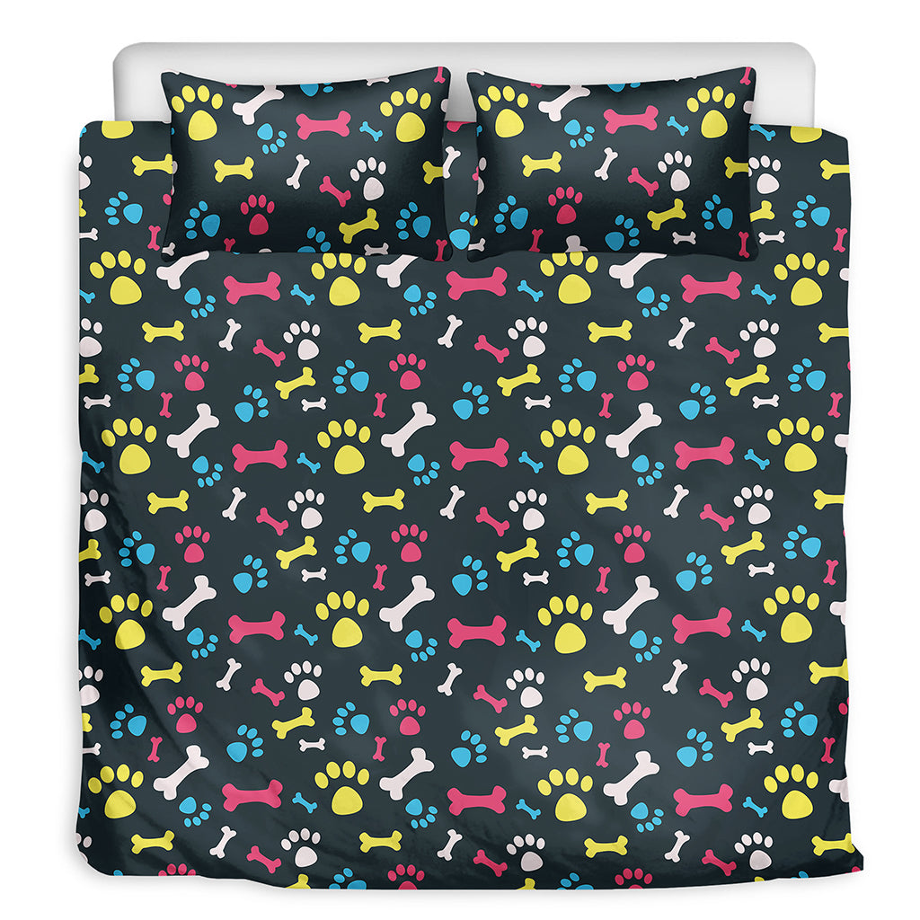 Colorful Paw And Bone Pattern Print Duvet Cover Bedding Set