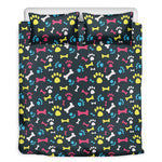 Colorful Paw And Bone Pattern Print Duvet Cover Bedding Set