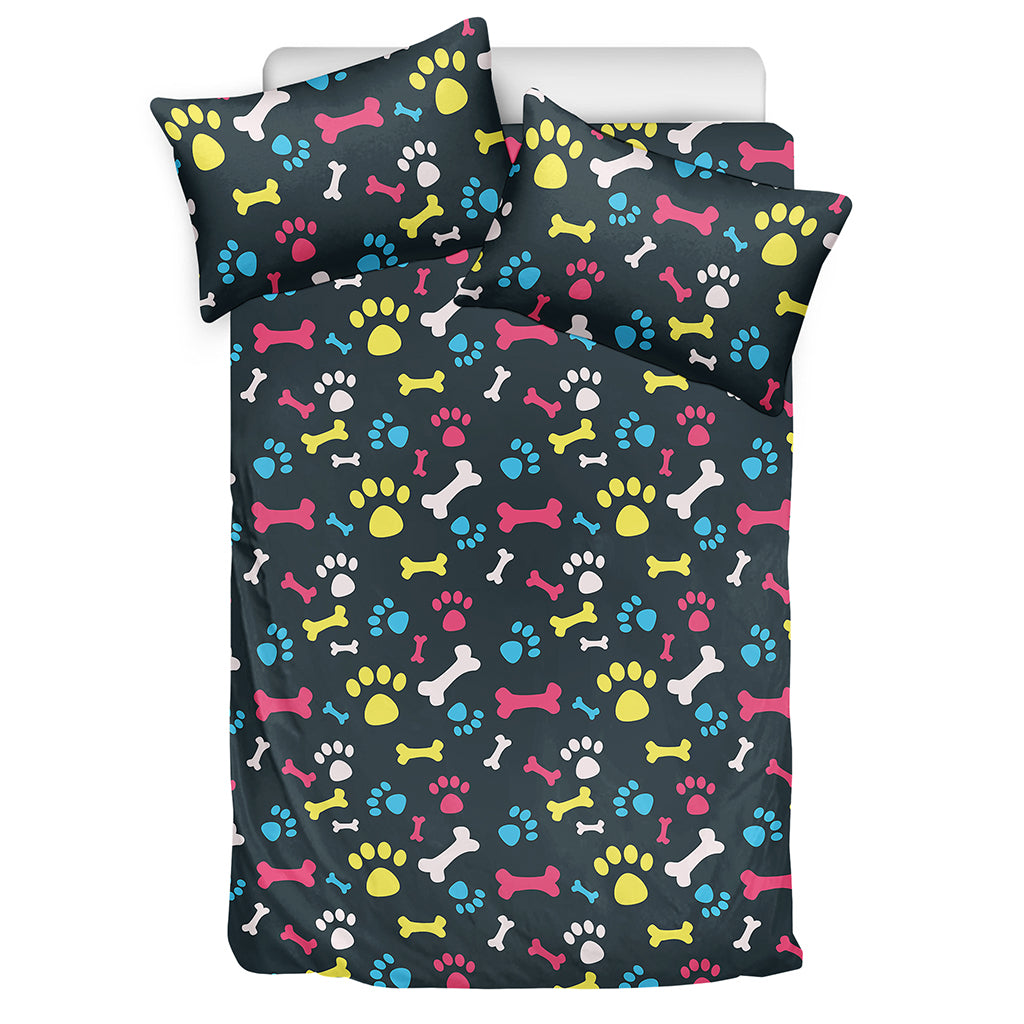 Colorful Paw And Bone Pattern Print Duvet Cover Bedding Set