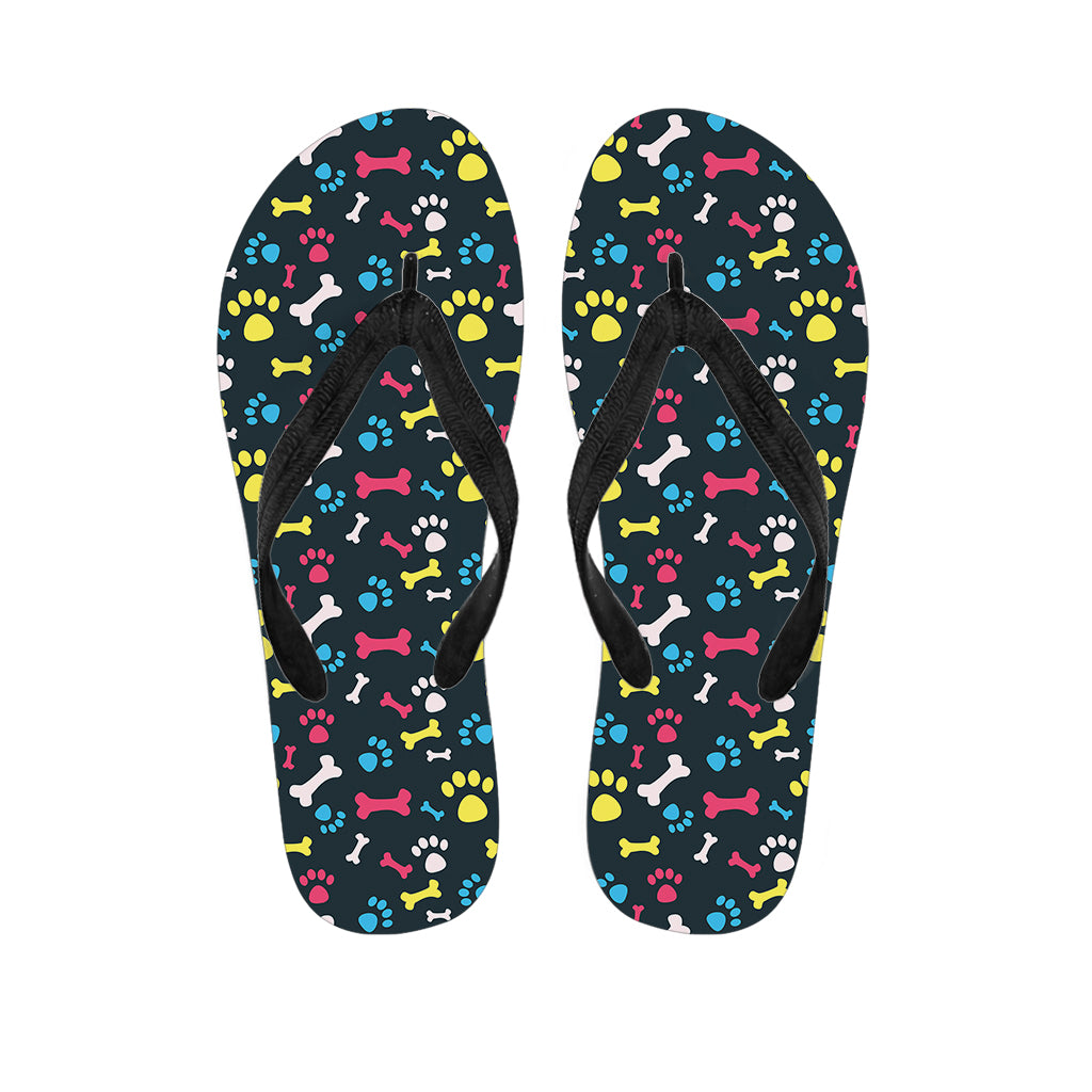 Colorful Paw And Bone Pattern Print Flip Flops