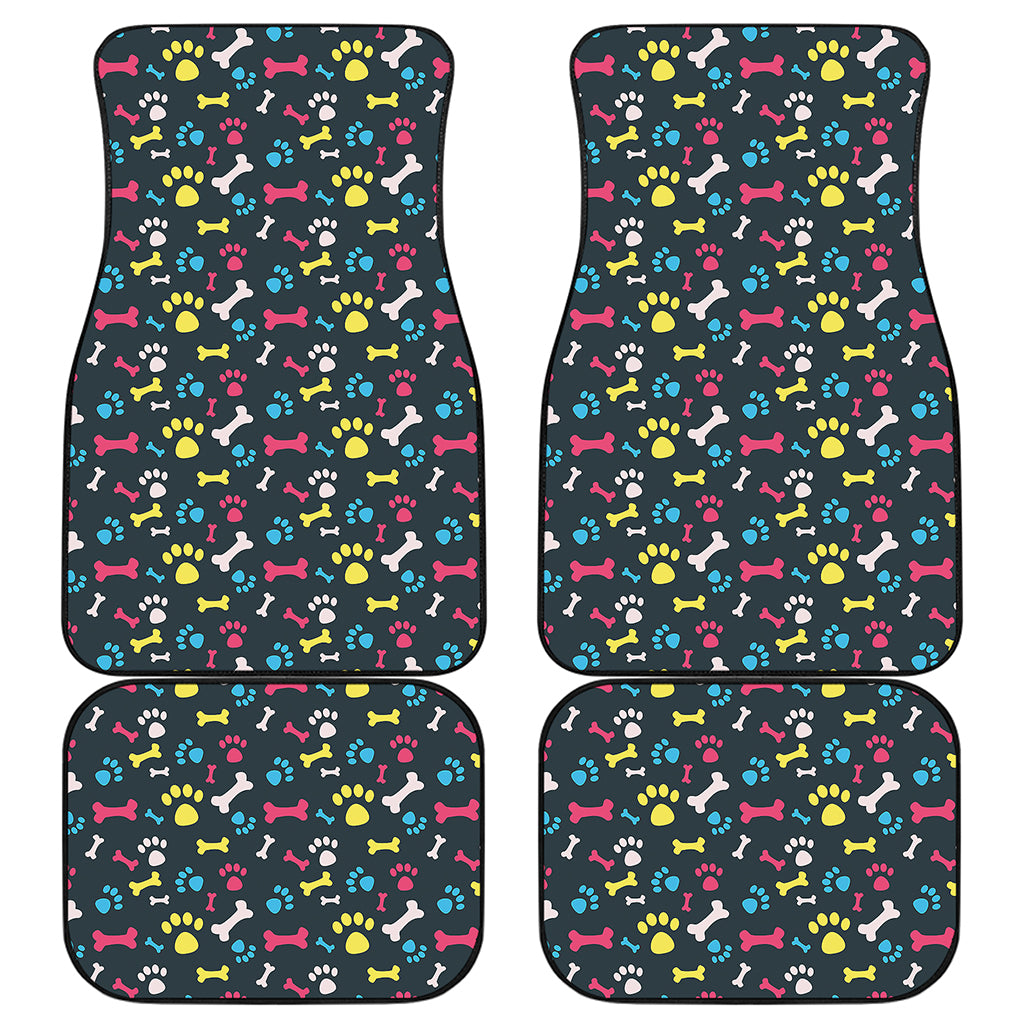 Colorful Paw And Bone Pattern Print Front and Back Car Floor Mats