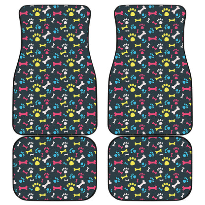 Colorful Paw And Bone Pattern Print Front and Back Car Floor Mats