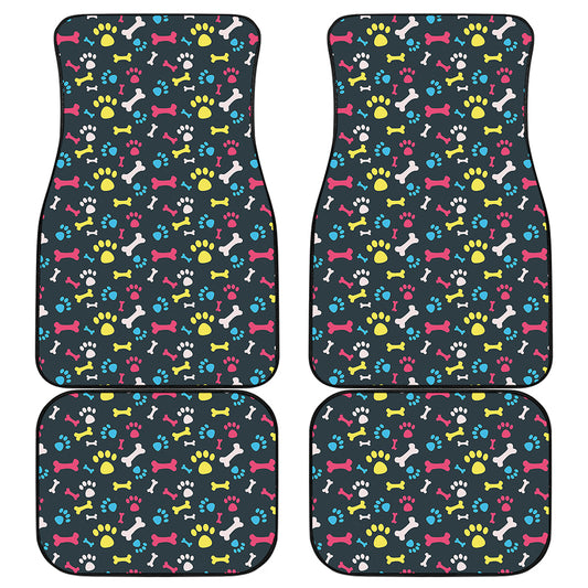 Colorful Paw And Bone Pattern Print Front and Back Car Floor Mats