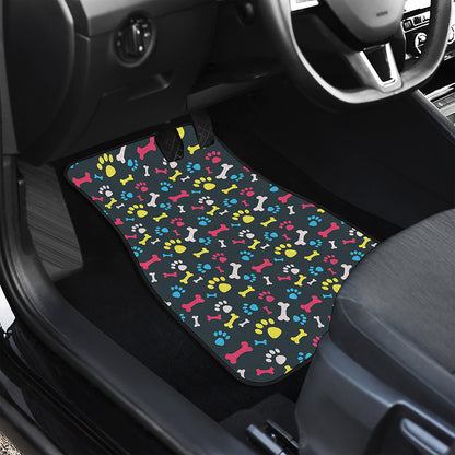 Colorful Paw And Bone Pattern Print Front and Back Car Floor Mats