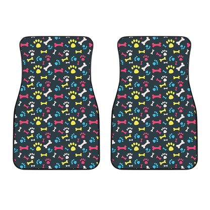 Colorful Paw And Bone Pattern Print Front Car Floor Mats