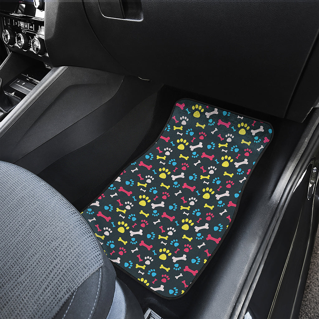 Colorful Paw And Bone Pattern Print Front Car Floor Mats