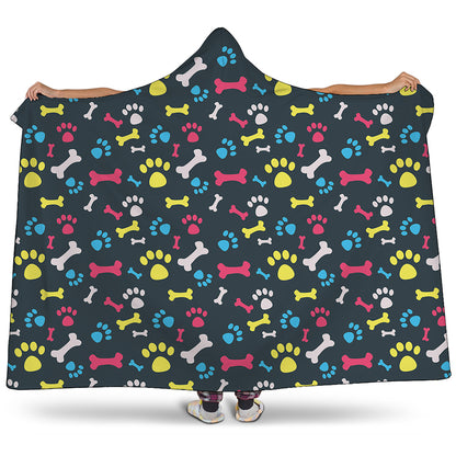 Colorful Paw And Bone Pattern Print Hooded Blanket