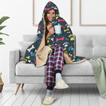 Colorful Paw And Bone Pattern Print Hooded Blanket