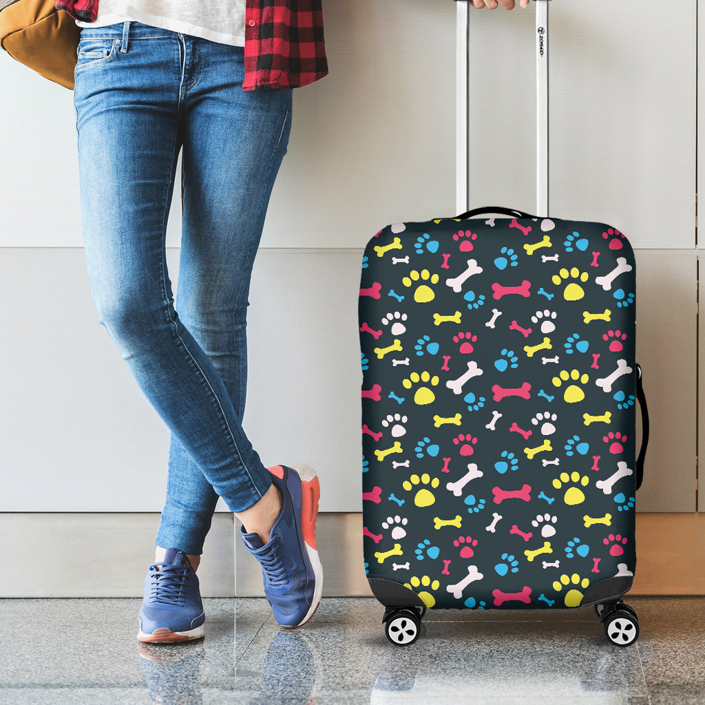 Colorful Paw And Bone Pattern Print Luggage Cover