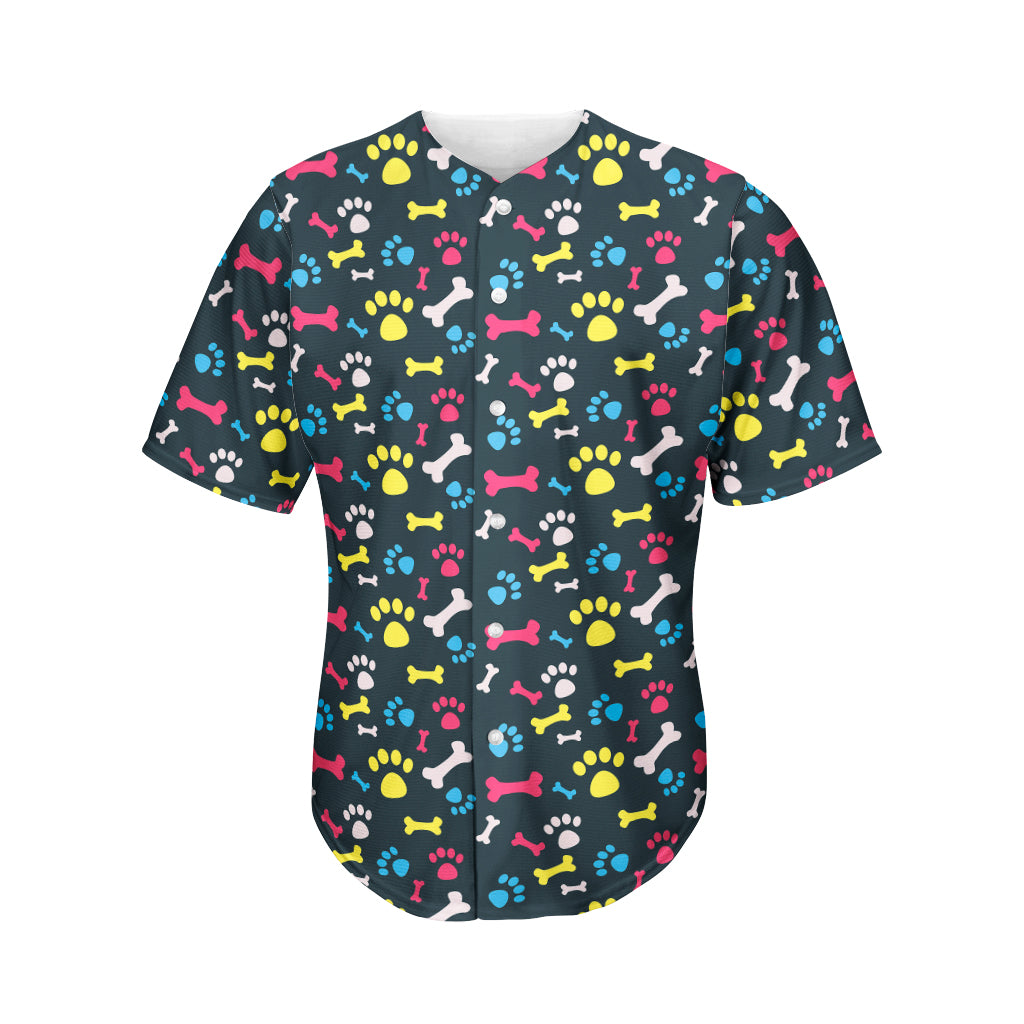 Colorful Paw And Bone Pattern Print Men's Baseball Jersey