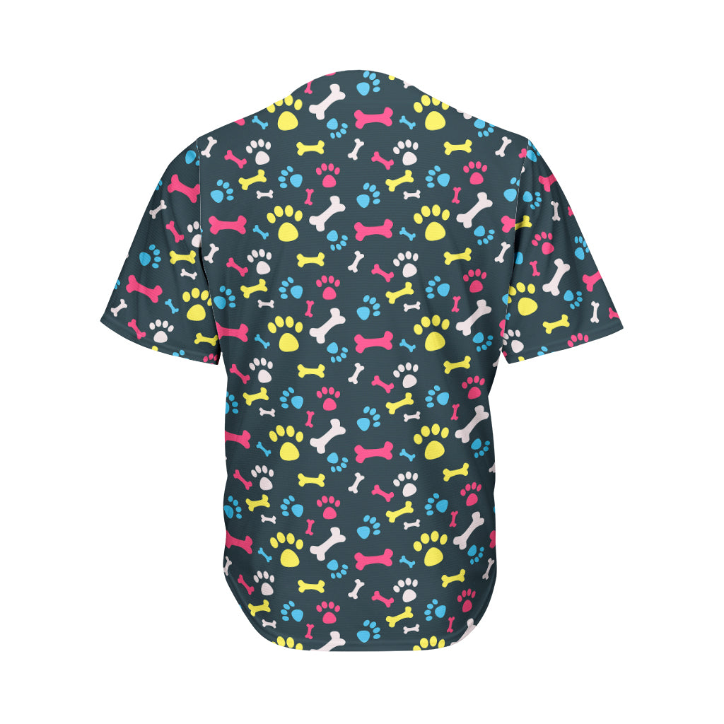 Colorful Paw And Bone Pattern Print Men's Baseball Jersey