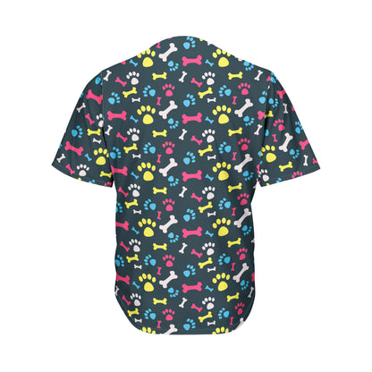 Colorful Paw And Bone Pattern Print Men's Baseball Jersey