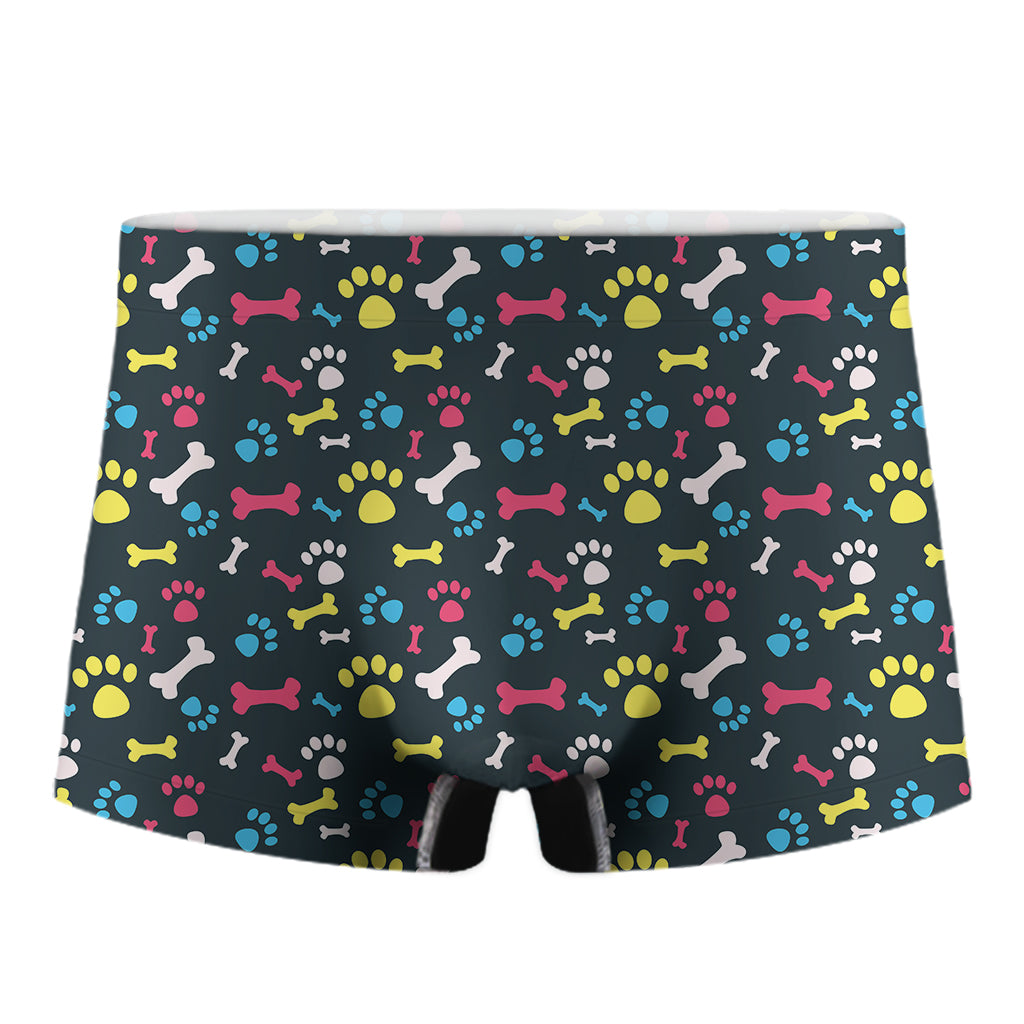 Colorful Paw And Bone Pattern Print Men's Boxer Briefs