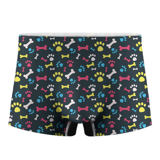 Colorful Paw And Bone Pattern Print Men's Boxer Briefs