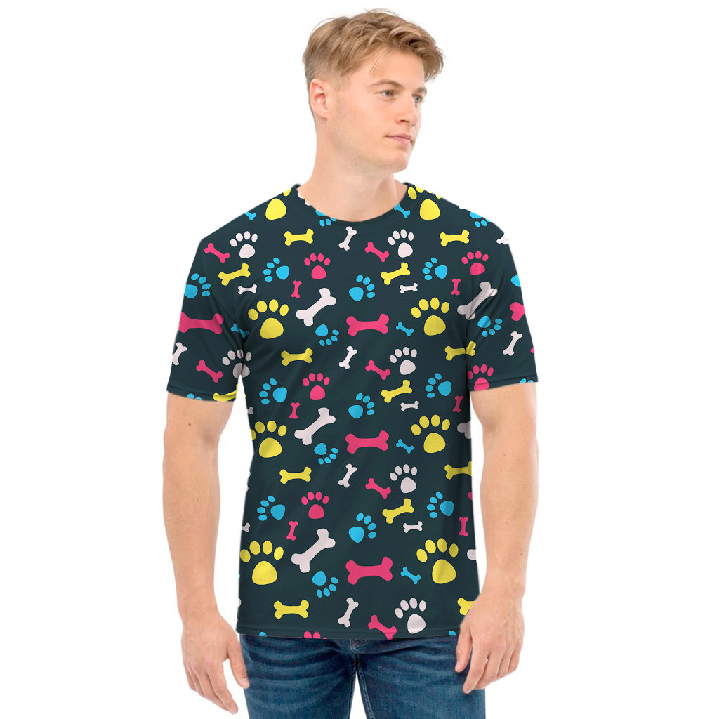 Colorful Paw And Bone Pattern Print Men's T-Shirt