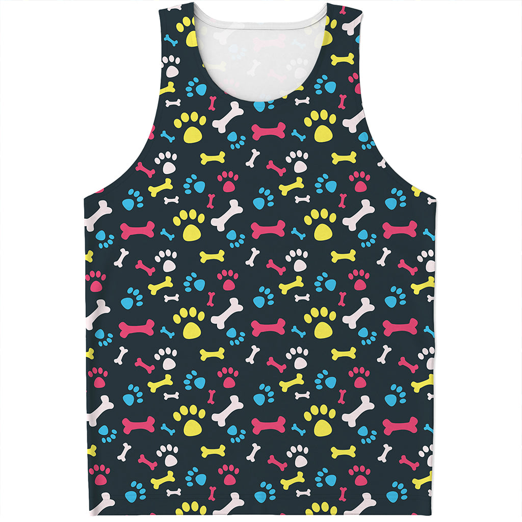 Colorful Paw And Bone Pattern Print Men's Tank Top