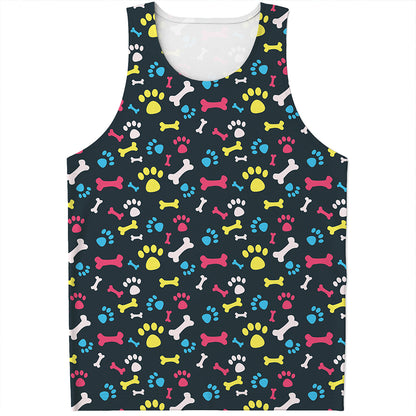 Colorful Paw And Bone Pattern Print Men's Tank Top
