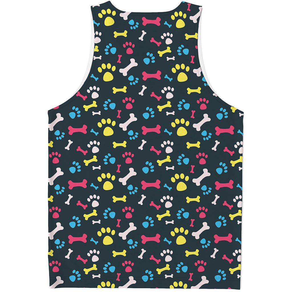 Colorful Paw And Bone Pattern Print Men's Tank Top