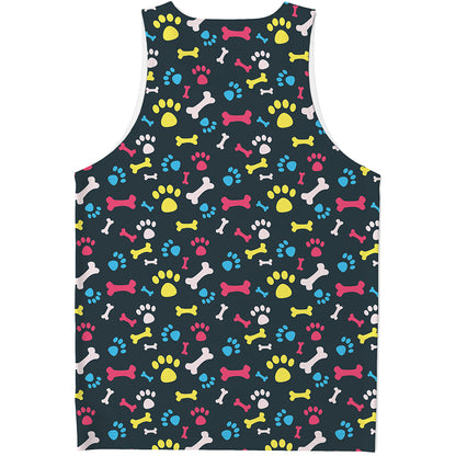 Colorful Paw And Bone Pattern Print Men's Tank Top