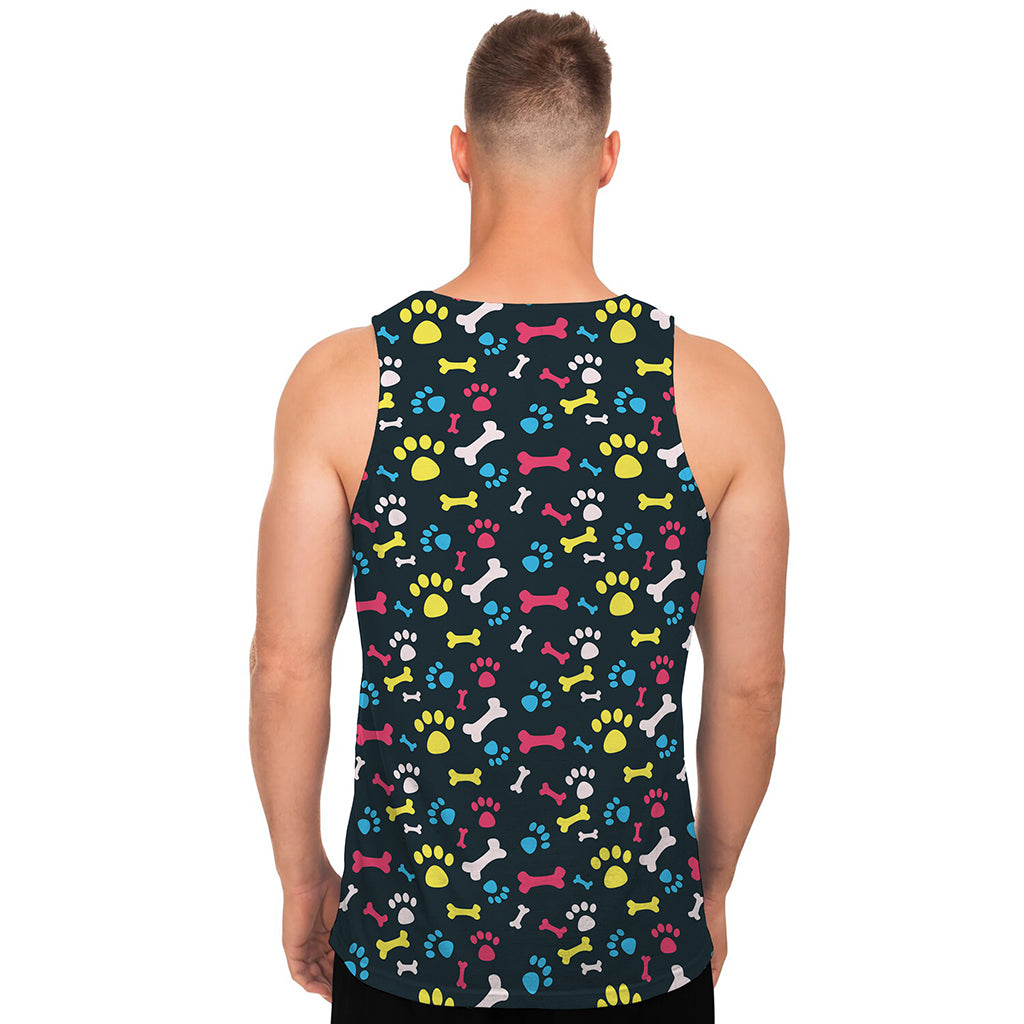 Colorful Paw And Bone Pattern Print Men's Tank Top