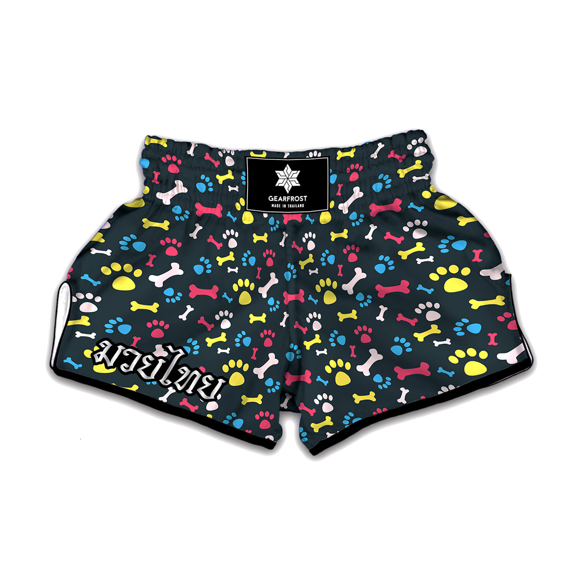 Colorful Paw And Bone Pattern Print Muay Thai Boxing Shorts