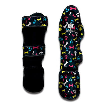 Colorful Paw And Bone Pattern Print Muay Thai Shin Guard