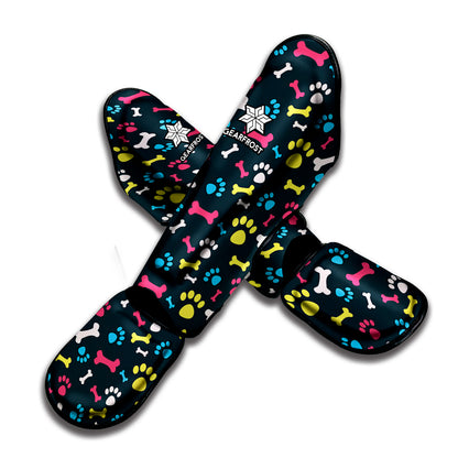 Colorful Paw And Bone Pattern Print Muay Thai Shin Guard