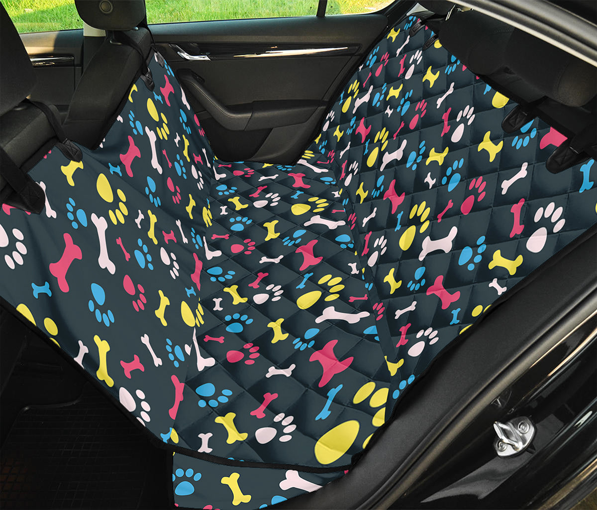 Colorful Paw And Bone Pattern Print Pet Car Back Seat Cover