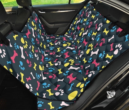 Colorful Paw And Bone Pattern Print Pet Car Back Seat Cover