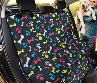 Colorful Paw And Bone Pattern Print Pet Car Back Seat Cover