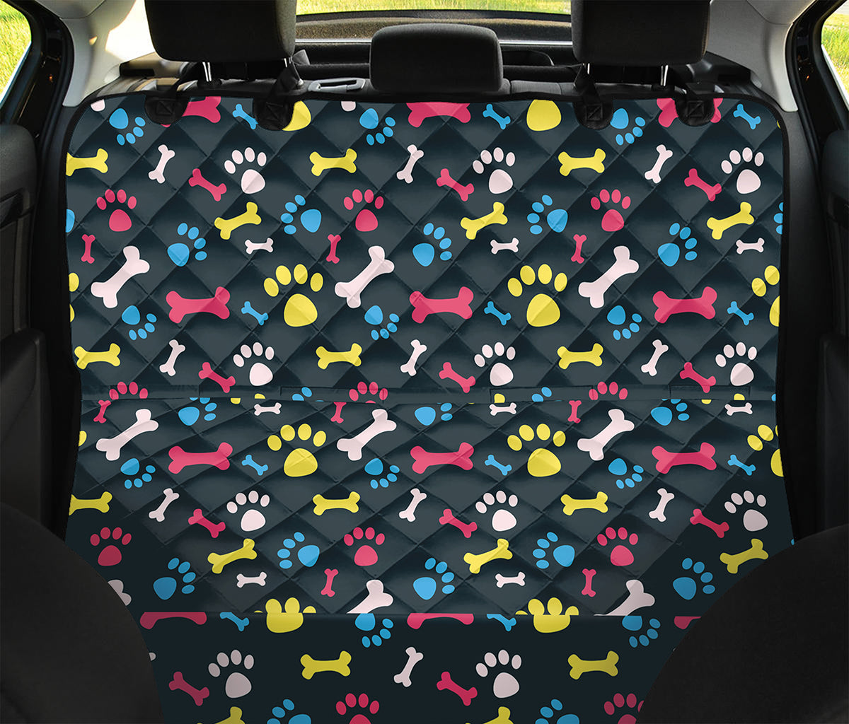 Colorful Paw And Bone Pattern Print Pet Car Back Seat Cover