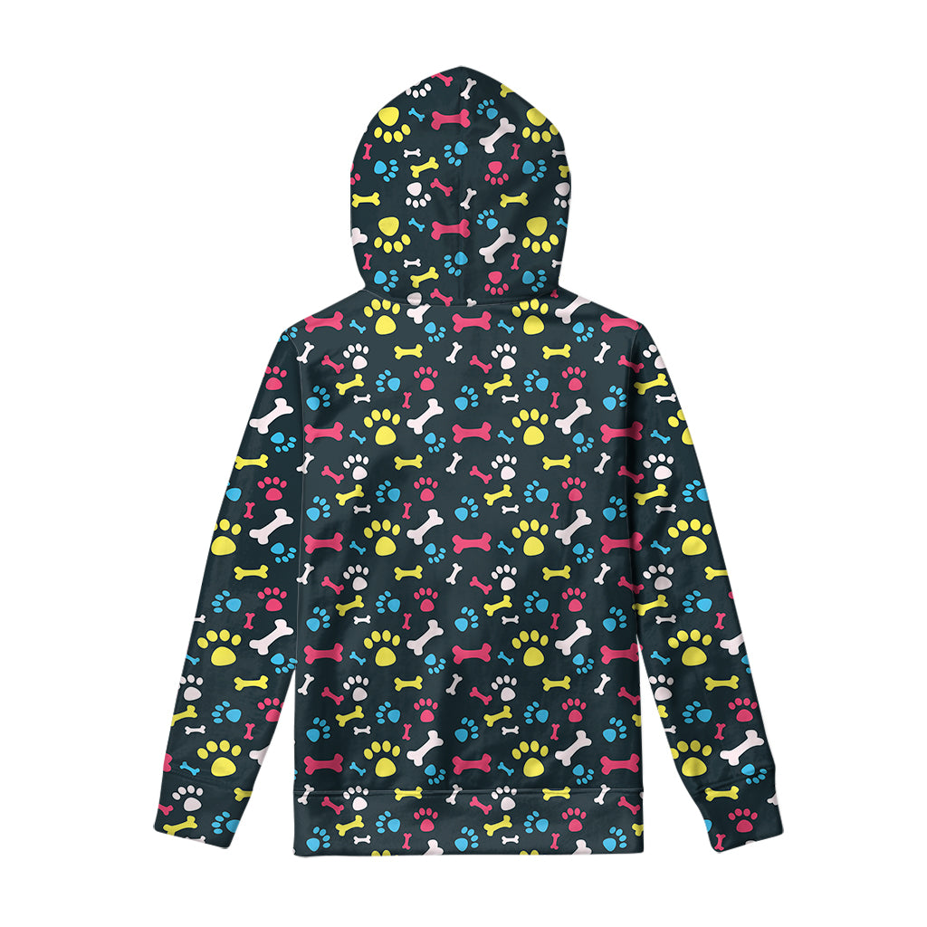 Colorful Paw And Bone Pattern Print Pullover Hoodie