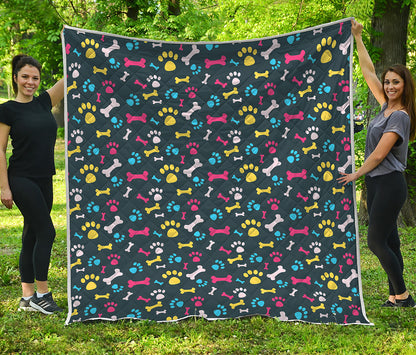 Colorful Paw And Bone Pattern Print Quilt