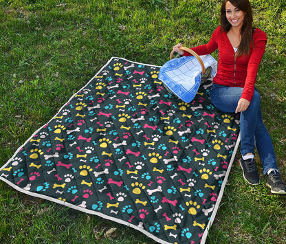 Colorful Paw And Bone Pattern Print Quilt
