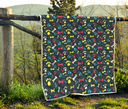 Colorful Paw And Bone Pattern Print Quilt