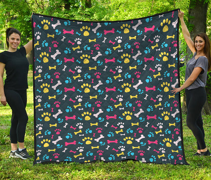 Colorful Paw And Bone Pattern Print Quilt