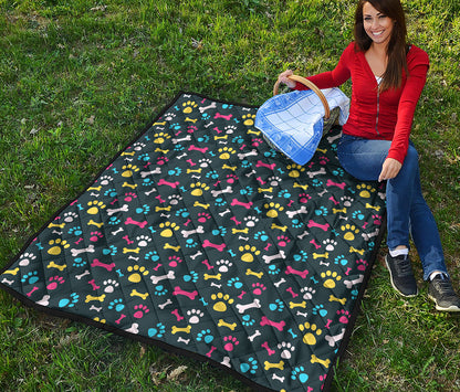 Colorful Paw And Bone Pattern Print Quilt