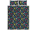 Colorful Paw And Bone Pattern Print Quilt Bed Set