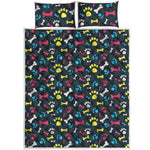 Colorful Paw And Bone Pattern Print Quilt Bed Set