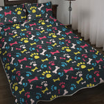 Colorful Paw And Bone Pattern Print Quilt Bed Set