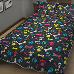 Colorful Paw And Bone Pattern Print Quilt Bed Set