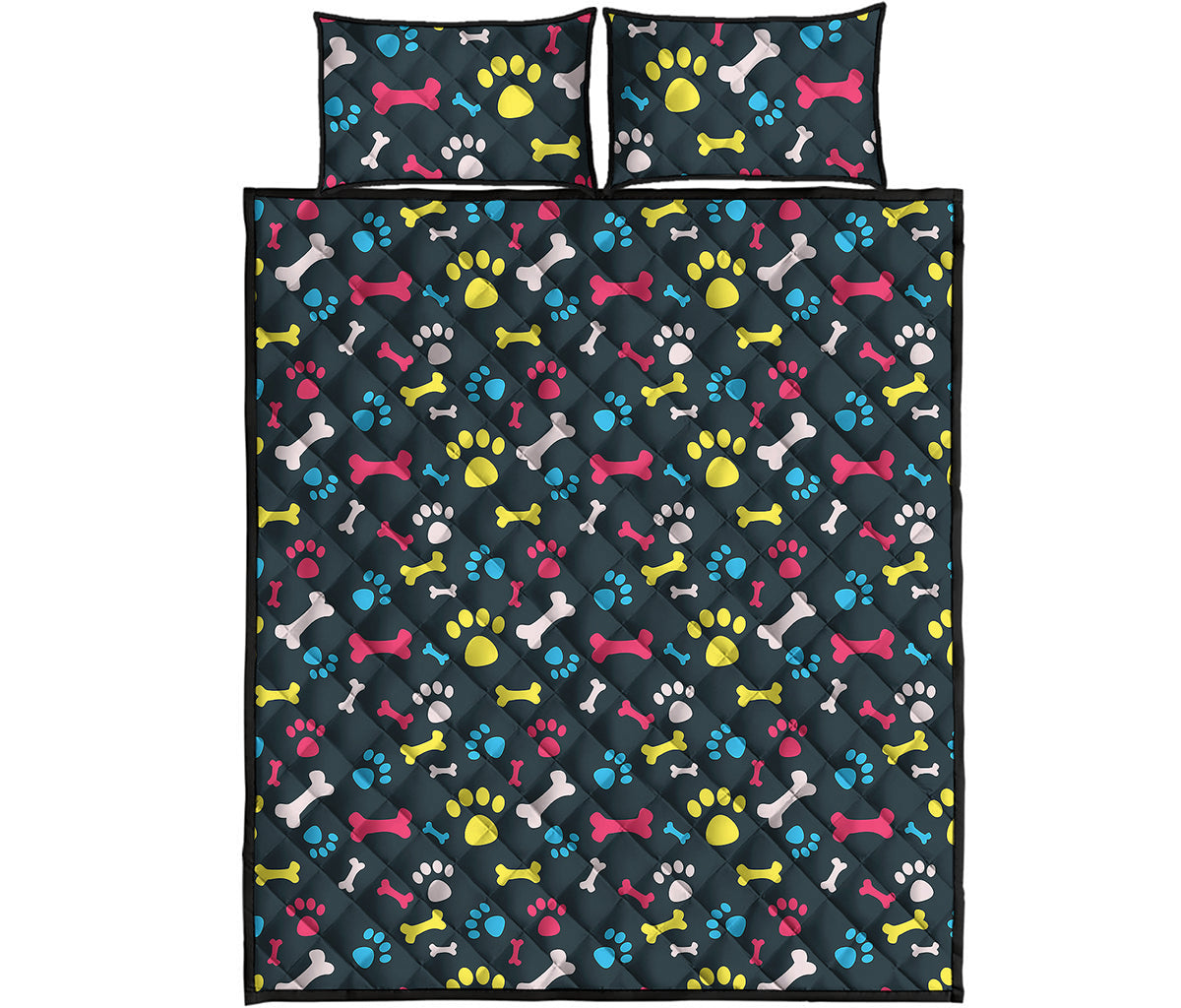 Colorful Paw And Bone Pattern Print Quilt Bed Set